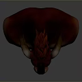 Fierce Game and Movie Character With Red Fur Green Eyes Sharp Horns And Fangs