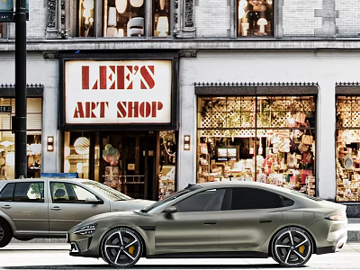 Luxury Car Parked Outside Lees Art Shop In City Street 3d model