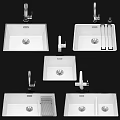 Multiple White Bathroom Sinks with Modern Faucets and Different Design Styles 3d model