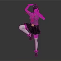 Game Movie Character In Dynamic Pose With Green Sleeves Gray Top Red Scarf And Black Skirt