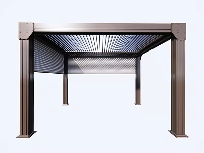Modern Outdoor Metal Pergola Structure With Louvered Roof And Support Columns 3d model