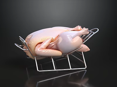 Whole Fresh Raw Chicken Placed On Metal Grill Rack For Cooking 3d model
