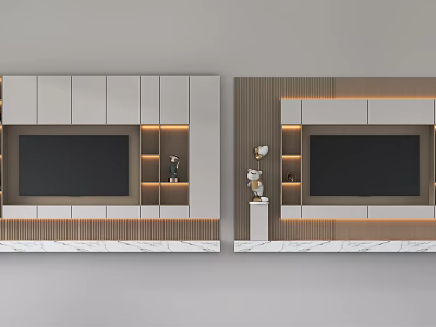 Modern Two TV Cabinet Designs with Marble Countertop Storage and Open Shelves 3d model