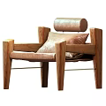 Modern Natural Wooden Frame Leisure Chair With Upholstered Seat And Cylindrical Back Pillow