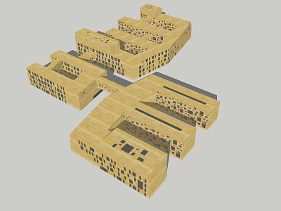 Light Yellow School Building With Interconnected Structures And Numerous Small Windows 3d model