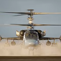 Military Helicopter With Rotors Mounted Weapons Gray Fuselage And Light Blue Nose On Ground