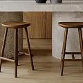 Modern Wooden Stools In Kitchen With Marble Countertop Wooden Cabinets And Wooden Floor