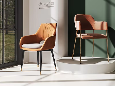 Modern Accent Chairs With Striped Orange Light Pink Upholstery Metal Legs Bright Green Wall Room 3d model
