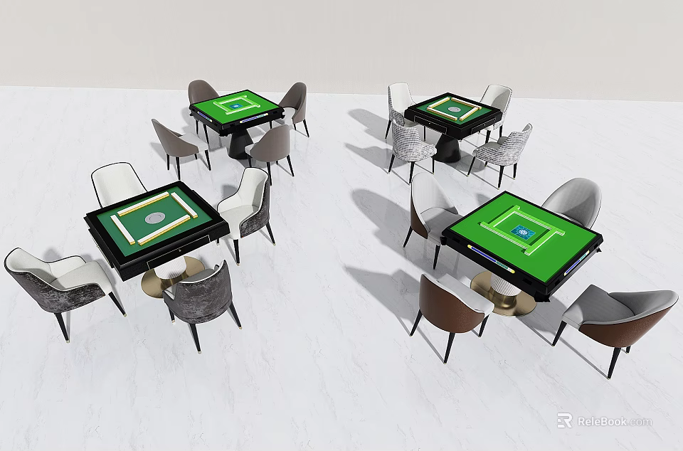 Modern Entertainment Tables With Green Playing Surface And Comfortable Chairs 3d model 