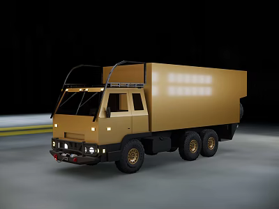 Golden Utility Truck With Transport Function And Multiple Wheels On Road 3d model