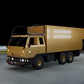 Golden Utility Truck With Transport Function And Multiple Wheels On Road 3d model