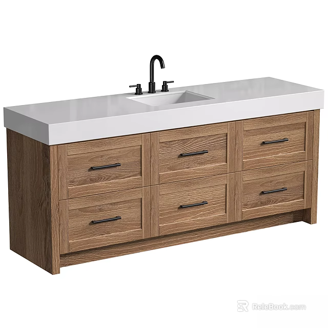 Modern Wooden Bathroom Vanity With White Countertop Faucet And Multiple Drawers 3d model 