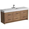 Modern Wooden Bathroom Vanity With White Countertop Faucet And Multiple Drawers