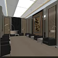Hotel Public Lounge Area With Modern Design Spacious Space Warm Lighting Comfortable Sofas And Decorative Painting