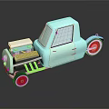 Vintage Light Blue Small Truck With Red Wheels And Reflective Surface On Dark Background