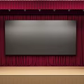 Stage Design Featuring Red Curtains And Large Black Screen On Wooden Floor