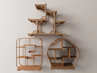 Traditional Wooden Curio Shelves With Various Designs For Decorative Home 3d model