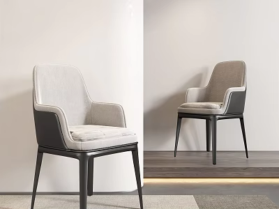 Modern Single Chair With Light Gray Cushion And Dark Frame Armrest Design 3d model