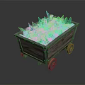 Decorative Ornament Set With Wooden Cart And Green Spiky Crystals