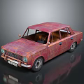 Vintage Red Rusted Classic Sedan Car With Reflective Surface On Black Background 3d model