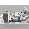 Modern Exhibition Booth Design With Glass Walls White Counter TV Screen And Furniture