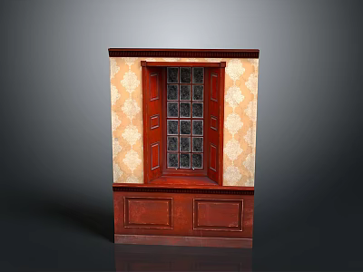 Classical Wooden Display Cabinet With Glass Door And Paneled Base On Ornate Wallpaper Background 3d model