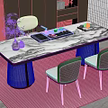 Modern Tea Table And Chairs With Marble Tabletop And Tea Set Interior Decorations 3d model