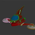Red Futuristic Spacecraft With Blue Cockpit And Circular Thrusters For Cosmic Exploration Missions