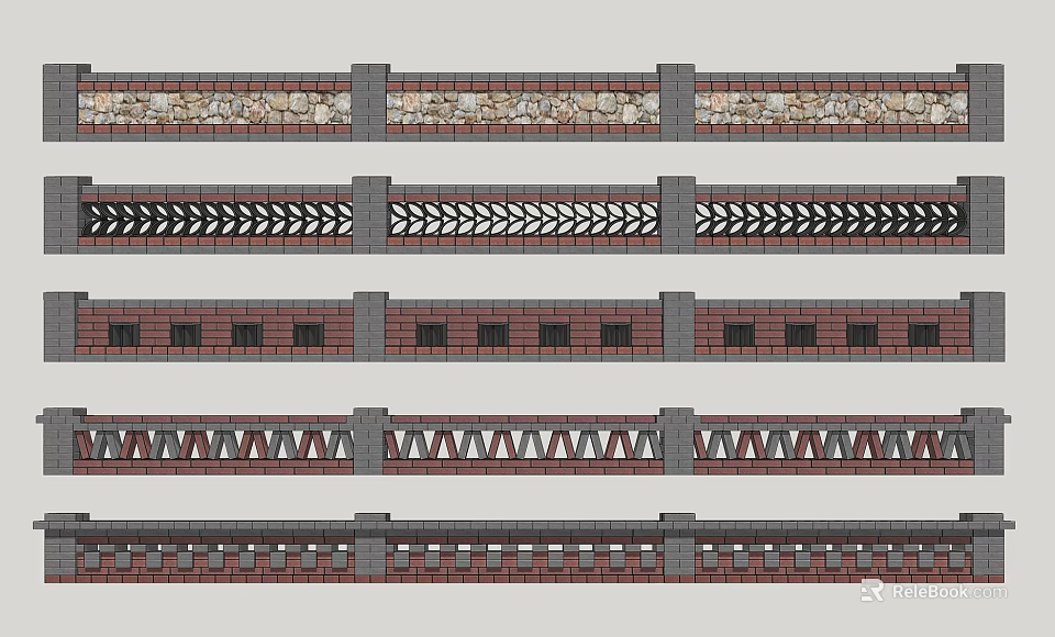 Diverse Building Facade Design With Stone Brick Textures And Geometric Patterns 3d model