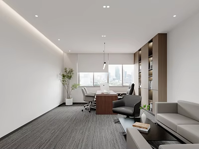 Modern Office Interior Design With Open Layout Desk Chair Sofa And Plant 3d model