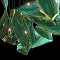 Modern Green Streamlined Chandelier With Glowing Accents Against Black Background