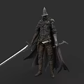 Medieval Battle Weapons Sword And Dagger With Armored Warrior In Cloak