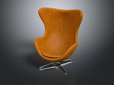 Modern Orange Egg Shaped Accent Chair With Fabric Upholstery And Metal Swivel Base 3d model