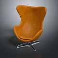 Modern Orange Egg Shaped Accent Chair With Fabric Upholstery And Metal Swivel Base