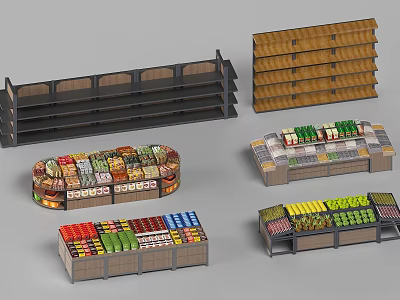 Various Retail Display Shelves with Multi Tier Design for Supermarket Fruit Vegetable Snack 3d model