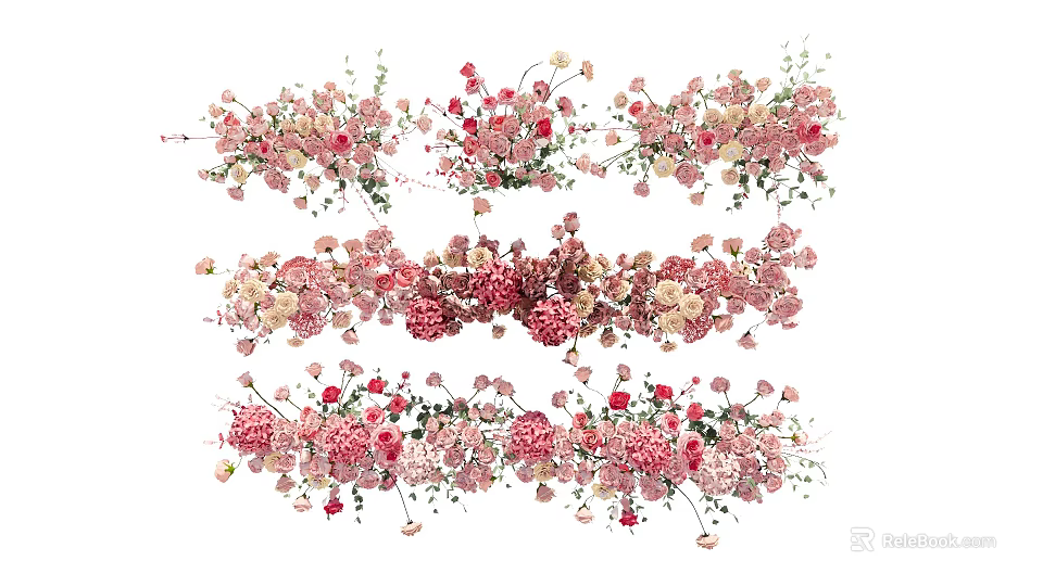 Colorful Flower Arrangements In Various Decorative Vases For Home Decoration 3d model 