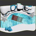 Enchanting Winter Landscape With Blue Icebergs Red Sleigh Pine Trees And Snowy Ground