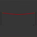 Red Rope Barrier With Black Stanchions And Round Bases On Gray Background