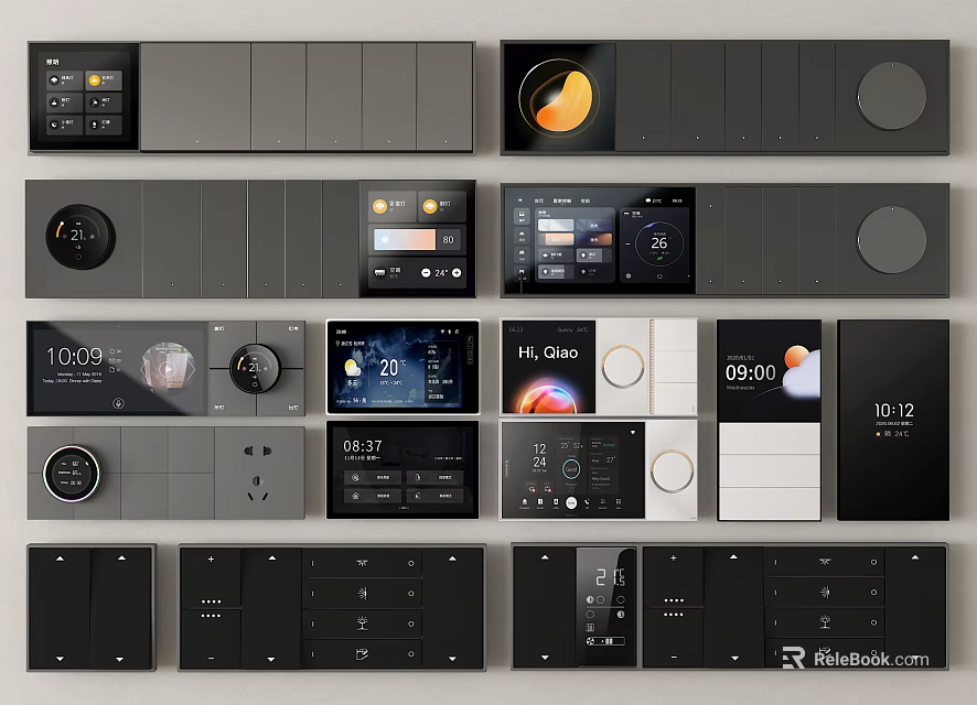 Contemporary Switch Panels with Various Smart Features Digital Displays and Knobs for Modern Home Interiors 3d model 