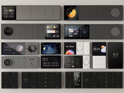 Contemporary Switch Panels with Various Smart Features Digital Displays and Knobs for Modern Home Interiors 3d model