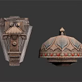 Three Different Traditional Stone Sculpture Carvings With Architectural Structures And Decorative Patterns
