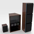 Modern Wooden Speakers With Different Sizes Black Panels And Blue Accent Lines