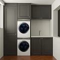 Brown Storage Cabinet In Room With White Blinds Light Colored Walls And Wooden Floor