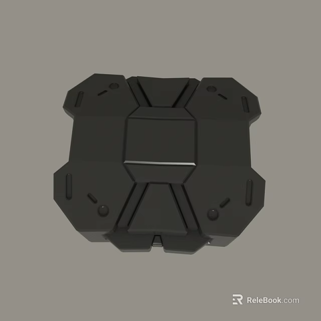 Detailed Black Geometric Mechanical Component Design With Holes And Edges 3d model 
