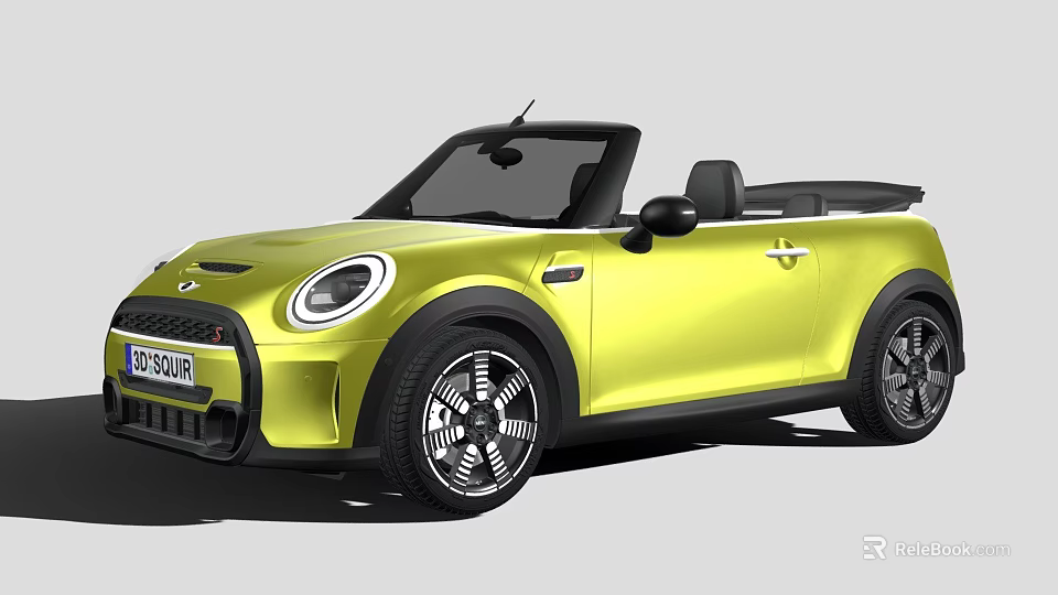 Yellow Mini Convertible Car With Open Top Black Wheels And Round Headlights 3d model 