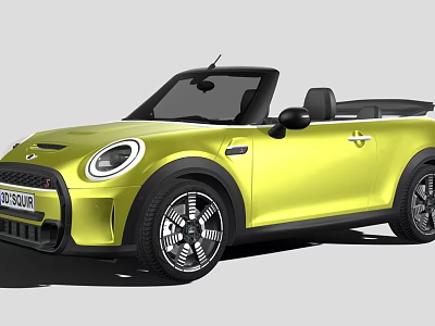 Yellow Mini Convertible Car With Open Top Black Wheels And Round Headlights 3d model