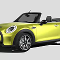 Yellow Mini Convertible Car With Open Top Black Wheels And Round Headlights