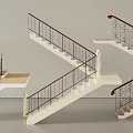 Multiple Staircase Designs With Decorative Railings And White Steps 3d model