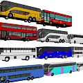 Various Colored Public Transport Buses in Different Styles and Sizes