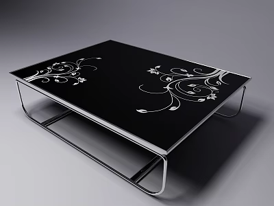 Modern Black Coffee Table With White Floral Glass Top And Metal Frame 3d model
